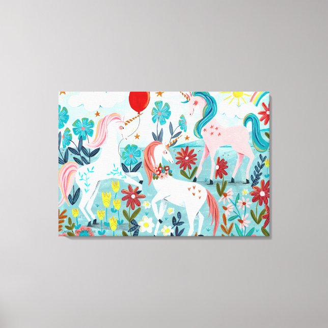 Unicorn söta regnbågflickor canvastryck (Framsida)