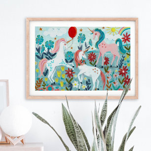 Unicorn söta regnbågflickor poster