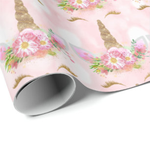 Unicorn Sparkl Glitter Rosa Blommigt Guld Blommigt Presentpapper