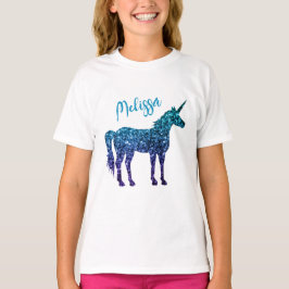 Unicorn Sparkles aqua blue ombre Ditt namn T Shirt