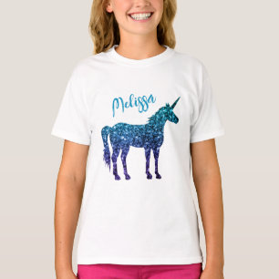 Unicorn Sparkles aqua blue ombre Ditt namn T Shirt