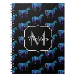 Unicorn Sparkles aqua blue ombre mönster Monogram Anteckningsbok