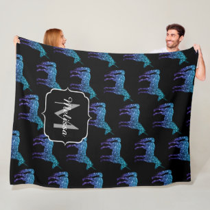 Unicorn Sparkles aqua blue ombre mönster Monogram Fleecefilt