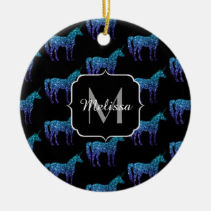 Unicorn Sparkles aqua blue ombre mönster Monogram Julgransprydnad Keramik
