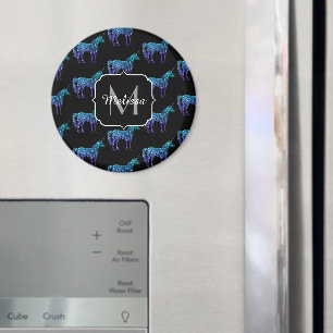 Unicorn Sparkles aqua blue ombre mönster Monogram Magnet