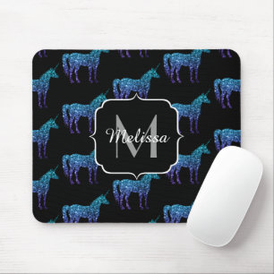 Unicorn Sparkles aqua blue ombre mönster Monogram Musmatta