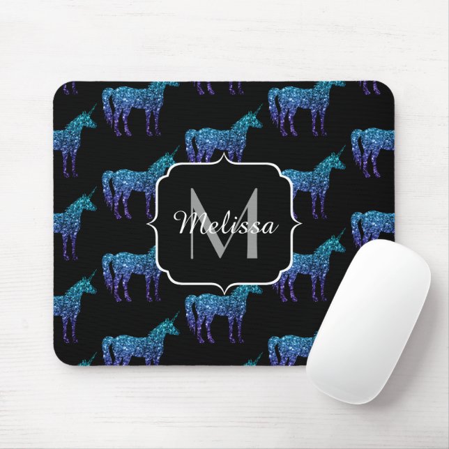 Unicorn Sparkles aqua blue ombre mönster Monogram Musmatta (Med mus)
