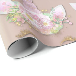 Unicorn Sparkly Glitter Rosa Guld Blommigt Parly Presentpapper