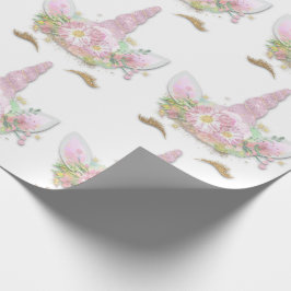 Unicorn Sparkly Glitter Rosa Guld Blommigt White Presentpapper