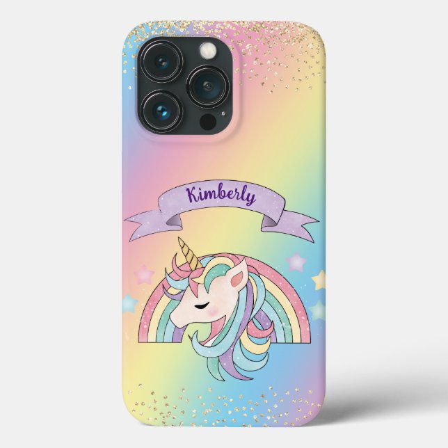 Unicorn & Sparkly Rainbow med Guld Glitter (Baksida)
