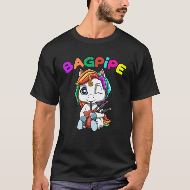Unicorn Spelar Bagpipe Bagpipe Music T Shirt (Framsida)