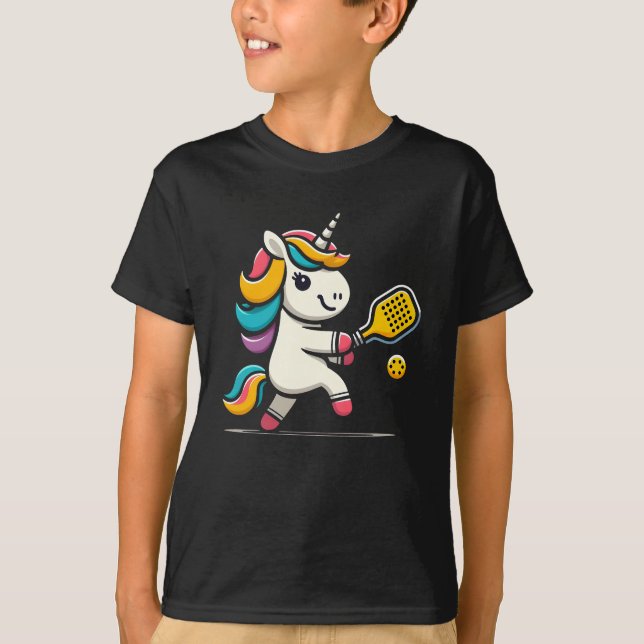 Unicorn spelar Pickleball Player Älskare Kids Wome T Shirt (Framsida)