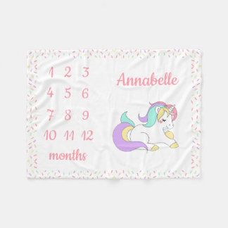 Unicorn Sprinkle Milestone månadsvisa babyblankett Fleecefilt