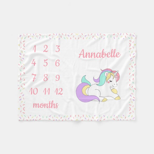 Unicorn Sprinkle Milestone månadsvisa babyblankett Fleecefilt (Framsidan (Horisontell))