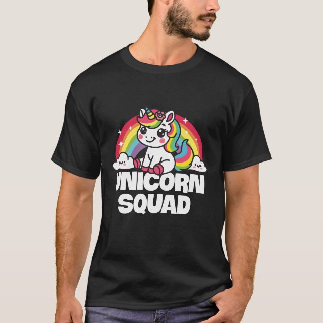 Unicorn Squad Cute Rainbow T Shirt (Framsida)