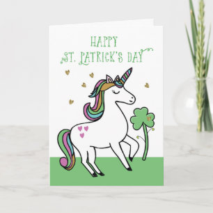 Unicorn St. Patrick Day Önskemål med Shamrock Kort