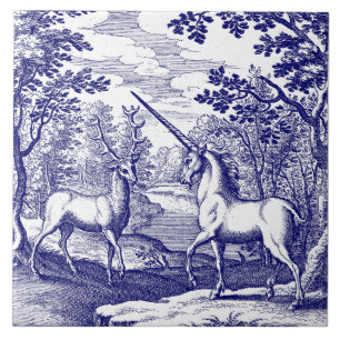 Unicorn & Stag Blue & White Kakelplatta