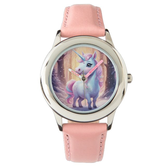 Unicorn - Stainless Steel Rosa Leather Strap Watch Armbandsur (Framsida)