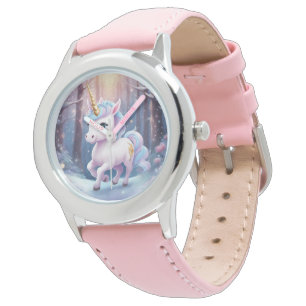 Unicorn - Stainless Steel Rosa Leather Strap Watch Armbandsur