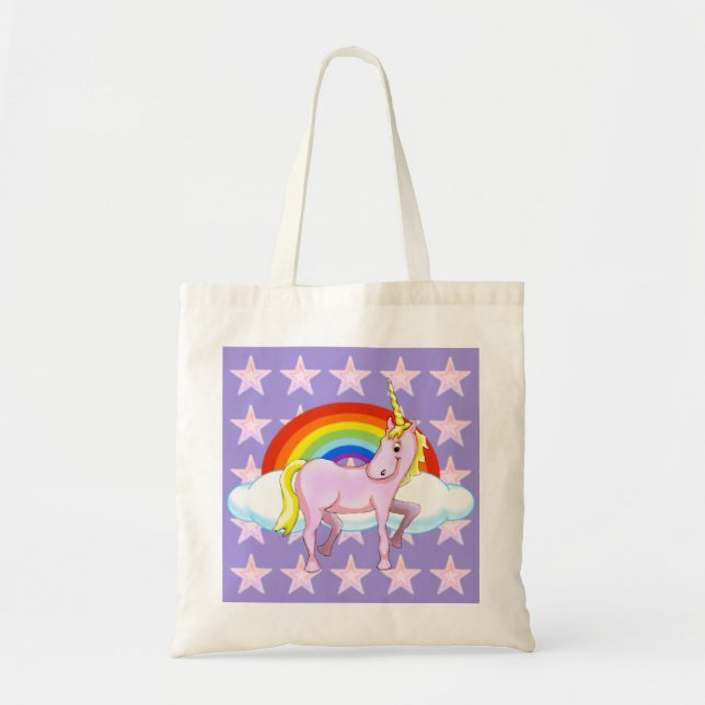 Unicorn & Stars Budget Tote Bag Tygkasse (Framsidan)