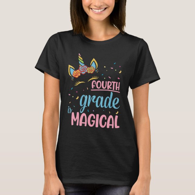 Unicorn Student Lacher Back School Fjärde Klass I T Shirt (Framsida)