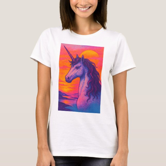 Unicorn Sunset Vibes T Shirt (Framsida)