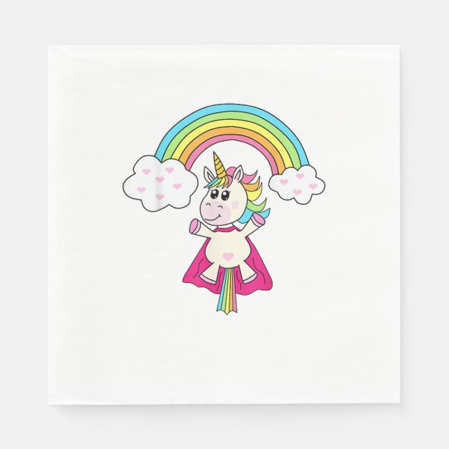 Unicorn Superhjälte flyger till regnbågen T-Shirt  Pappersservett (Framsidan)