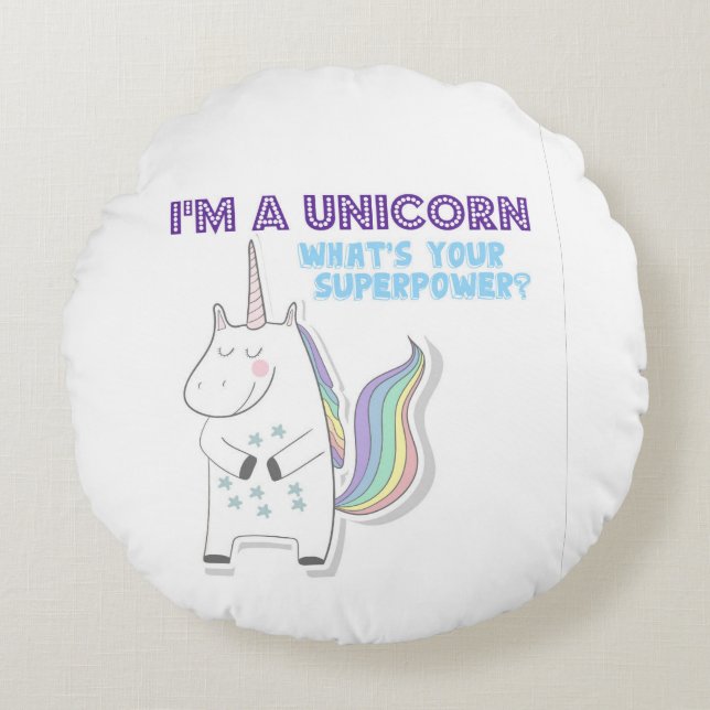 Unicorn Superpower Rund Kudde (Framsidan)
