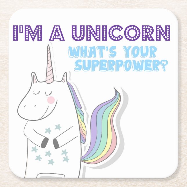 Unicorn Superpower Underlägg Papper Kvadrat (Framsidan)