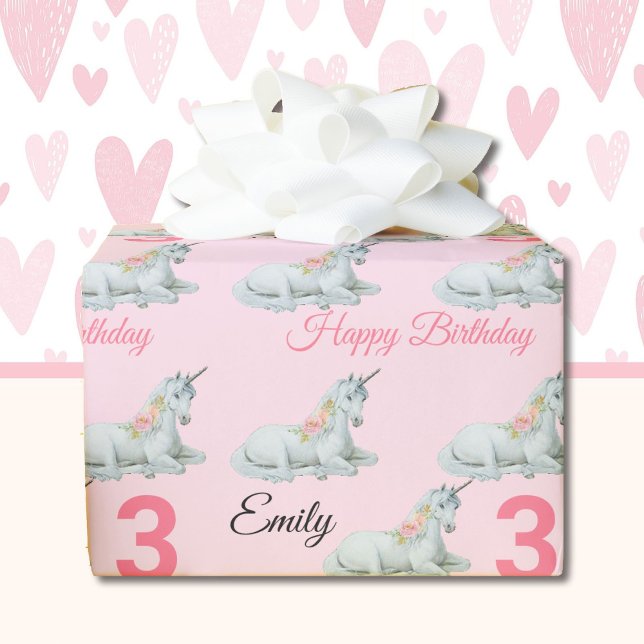 UNICORN Sweet Little Girl's Namn Birthday Presentpapper (Skapare uppladdad)