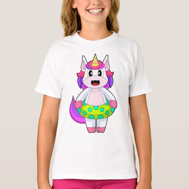 Unicorn Swimming Inflatable float Summer T Shirt (Framsida)