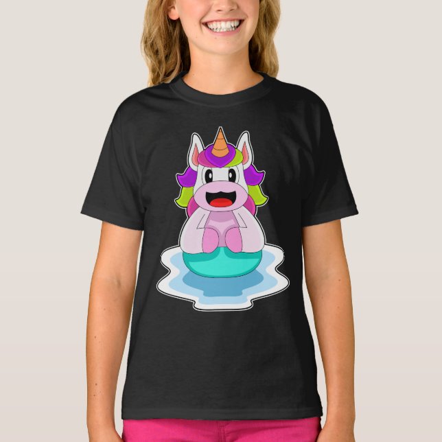 Unicorn Swimming Life buoy T Shirt (Framsida)
