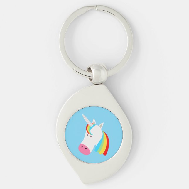 Unicorn Swirl Silverfärgad Nyckelring (Framsidan)