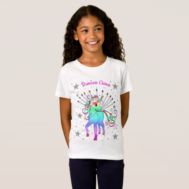 Unicorn T Shirt, Girls, Namn Insert framtill T Shirt (Hel framsida)