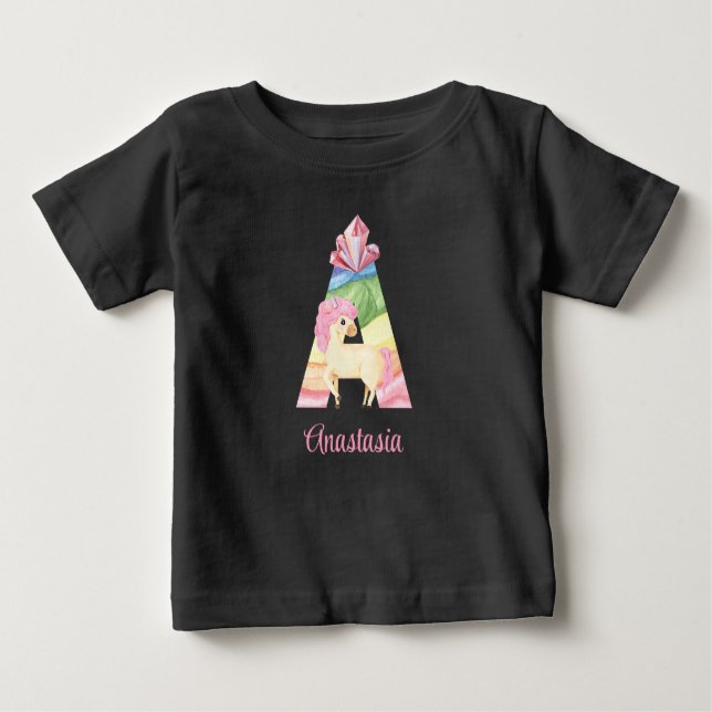 Unicorn T-shirt med bokstaven A (Framsida)