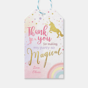 Unicorn-tack till märkre Unicorn Magic Birthday Presentetikett