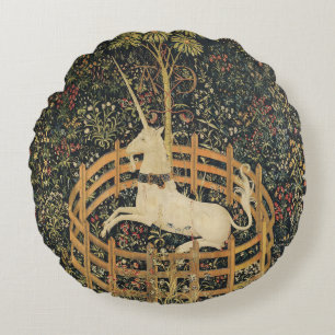 Unicorn Tapestries Captivity Medieval Tapestry Rund Kudde