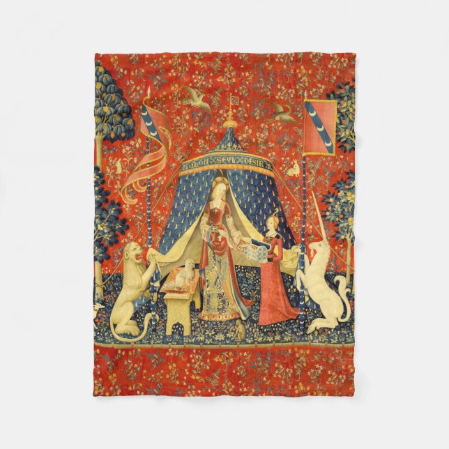 Unicorn Tapestries Dam Legend Medieval Fleecefilt (Framsidan)
