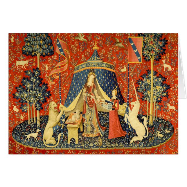 Unicorn Tapestries Dam Legend Medieval Hälsningskort (Framsidan Horizontal)