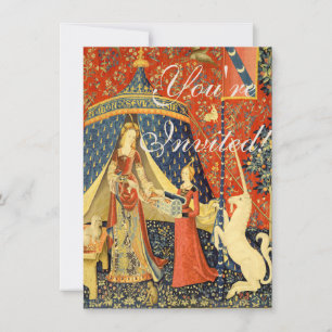 Unicorn Tapestries Dam Legend Medieval Inbjudningar