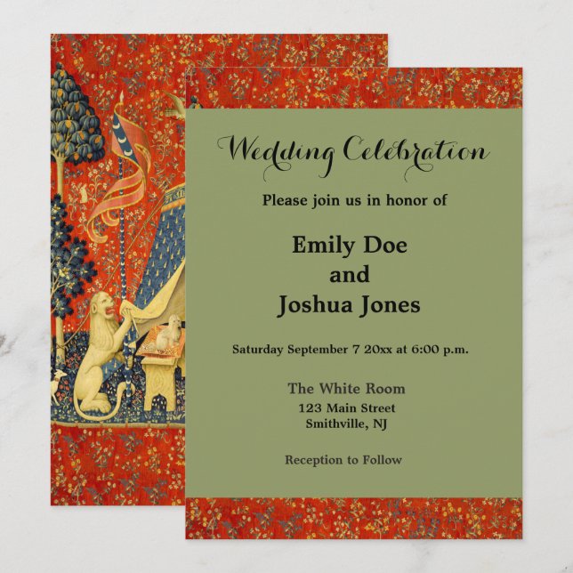 Unicorn Tapestries Dam Legend Medieval Inbjudningar (Fram/baksida)