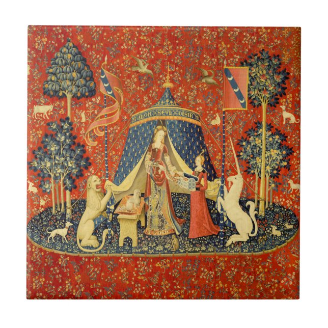 Unicorn Tapestries Dam Legend Medieval Kakelplatta (Framsidan)