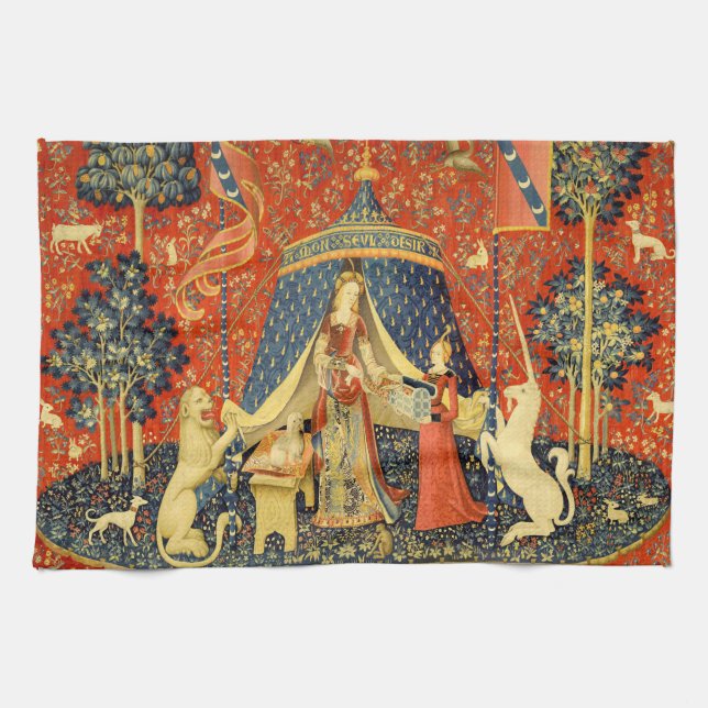 Unicorn Tapestries Dam Legend Medieval Kökshandduk (Horisontell)