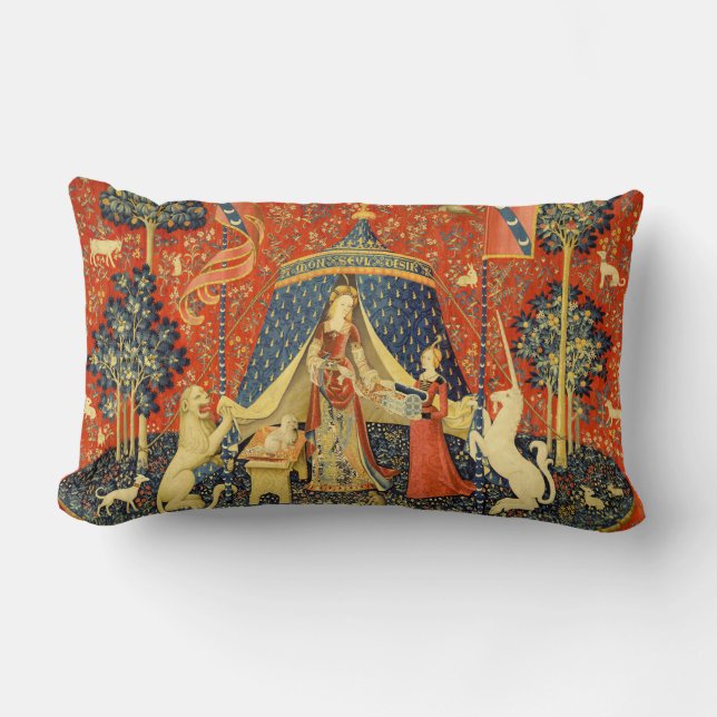 Unicorn Tapestries Dam Legend Medieval Lumbarkudde (Framsida)