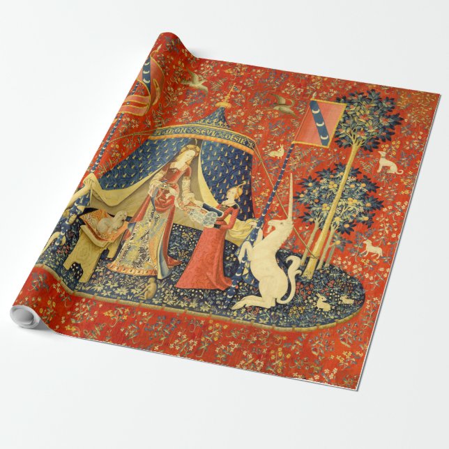 Unicorn Tapestries Dam Legend Medieval Presentpapper (Utrullad)