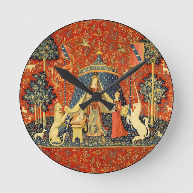 Unicorn Tapestries Dam Legend Medieval Rund Klocka (Framsida)