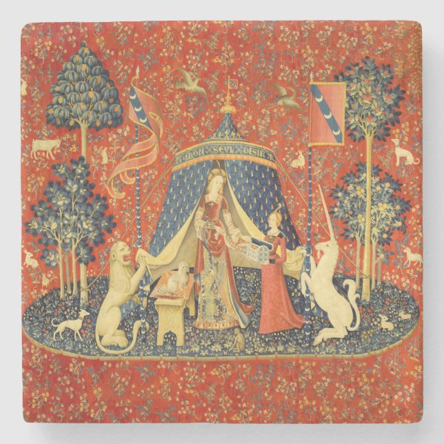 Unicorn Tapestries Dam Legend Medieval Stenunderlägg (Framsidan)