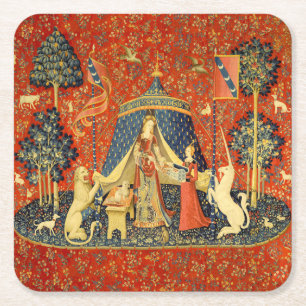 Unicorn Tapestries Dam Legend Medieval Underlägg Papper Kvadrat