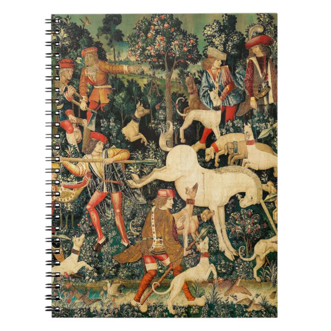 Unicorn Tapestries försvarar Medieval Myth Legend Anteckningsbok (Framsidan)