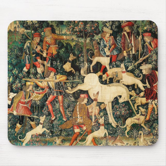 Unicorn Tapestries försvarar Medieval Myth Legend Musmatta (Framsidan)